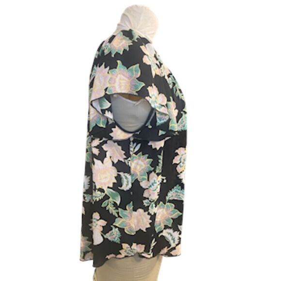 Philosophy Women’s Flutter Sleeve Black Floral Print Top Sz. XL Lightweight - Picture 5 of 11